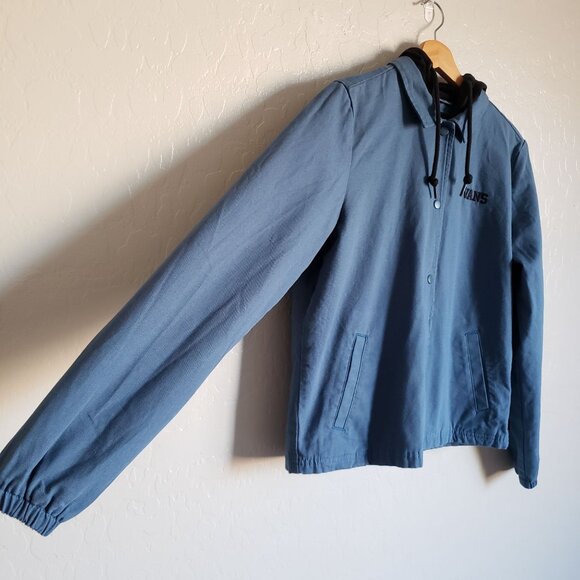 Vans Tripp Hooded Snap Front Canvas Chore Jacket Cement Blue Size Women's Small - Picture 5 of 11